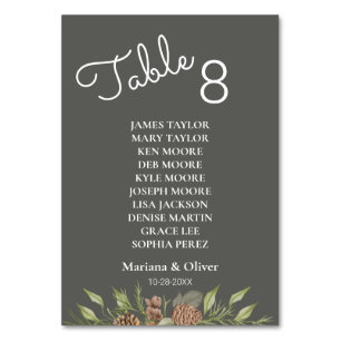 Winter Pine Gray Table Number Card with Names