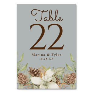 Winter Pine Gray Wedding Table Number Cards