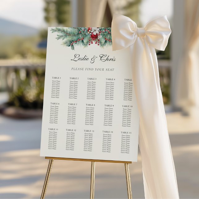 Winter Pine Greenery Wedding Seating Chart Foam Board (Creator Uploaded)