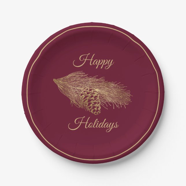 Winter Pine Holiday Party Paper Plates (Front)