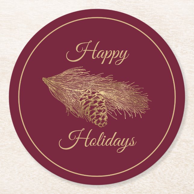 Winter Pine Holiday Round Paper Coaster (Front)