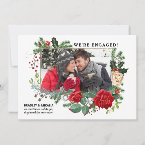 Winter Pine Holly Photo Engagement Announcement