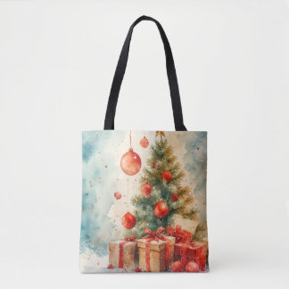 Winter Pine & Holly Watercolor Tote
