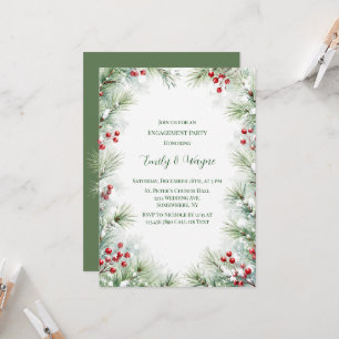 Winter Pine & Red Berry Engagement Party Invitation