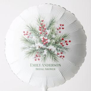 Winter Pine & Red Berry Wedding Bridal Shower Balloon