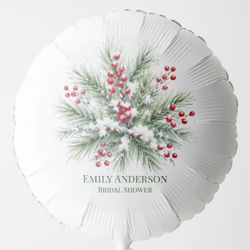 Winter Pine & Red Berry Wedding Bridal Shower Balloon