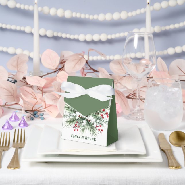 Winter Pine & Red Berry Wedding Favor Boxes (Wedding)