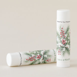 Winter Pine & Red Berry Wedding Favor Lip Balm
