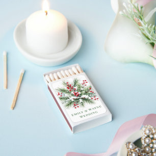 Winter Pine & Red Berry Wedding Matchboxes