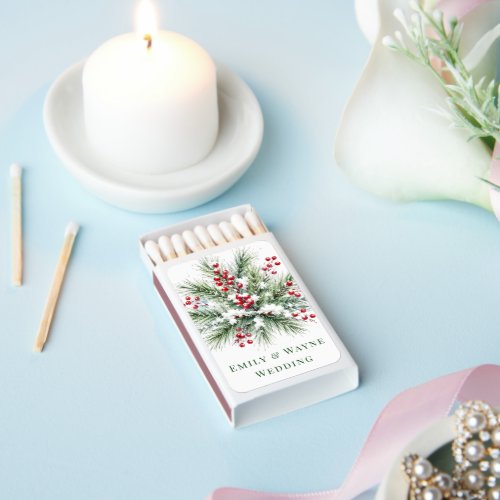 Winter Pine & Red Berry Wedding Matchboxes