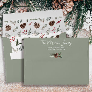 Winter Pine Sage Christmas Card Return Address Envelope