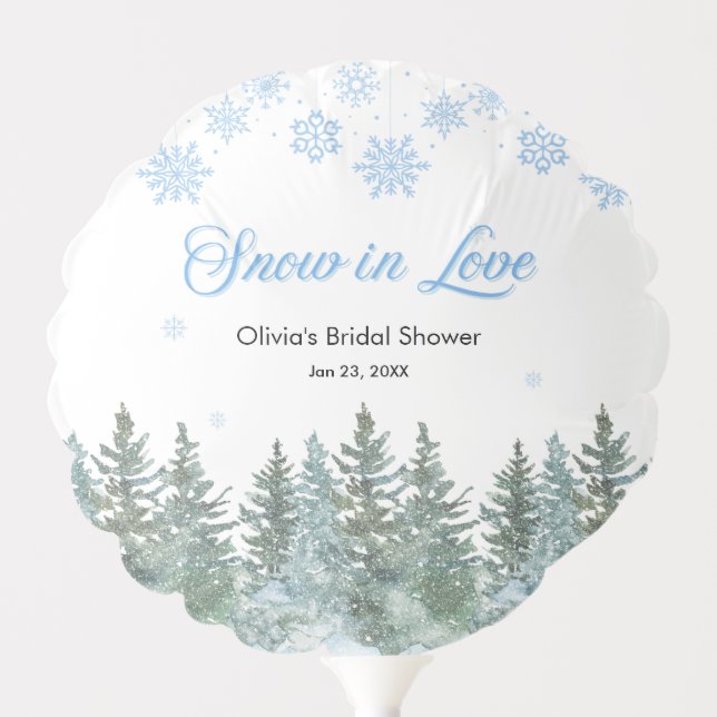 Winter Pine Snow in Love Snowflakes Bridal Shower Balloon (Front)