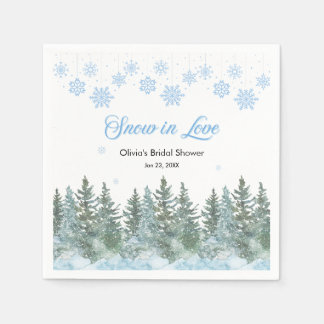 Winter Pine Snow in Love Snowflakes Bridal Shower Napkins