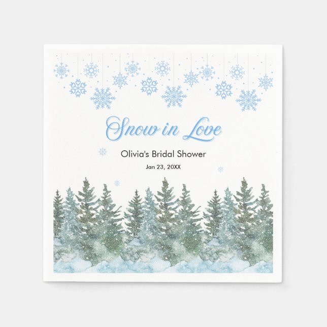 Winter Pine Snow in Love Snowflakes Bridal Shower Napkins (Front)