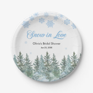Winter Pine Snow in Love Snowflakes Bridal Shower Paper Plates