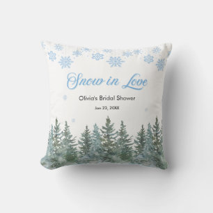 Winter Pine Snow in Love Snowflakes Bridal Shower Throw Pillow