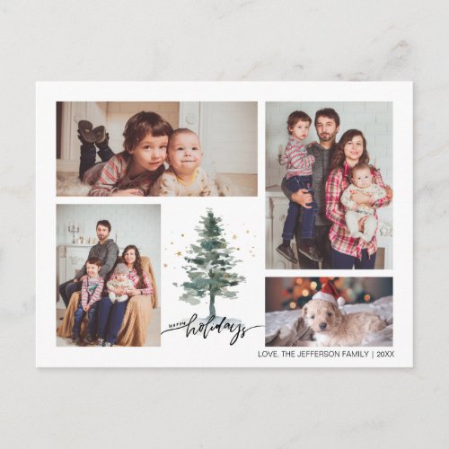 Winter Pine Tree 4 Photo Collage Happy Holiday Postcard