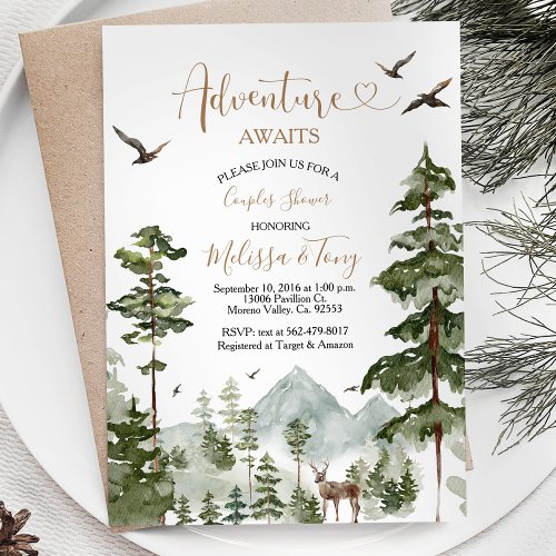 Winter Pine Tree adventure awaits couple Shower Invitation