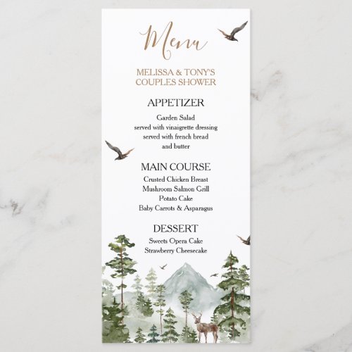 Winter Pine Tree Adventure Awaits Couple Shower Menu