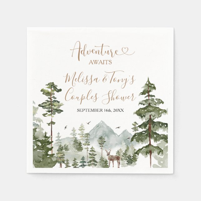 Winter Pine Tree Adventure Awaits Couple Shower Napkins (Front)