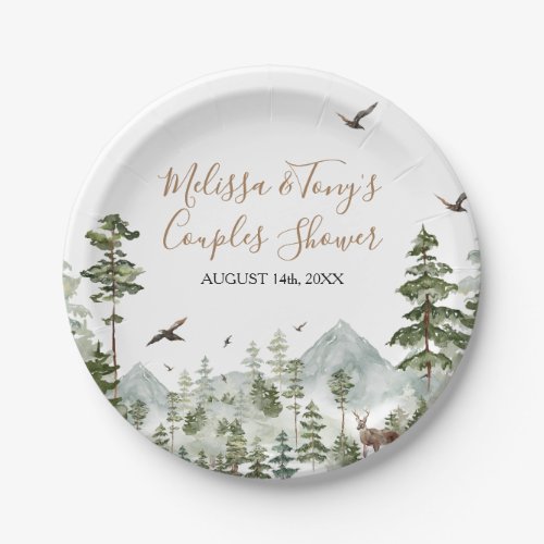 Winter Pine Tree Adventure Awaits Couple Shower Paper Plates