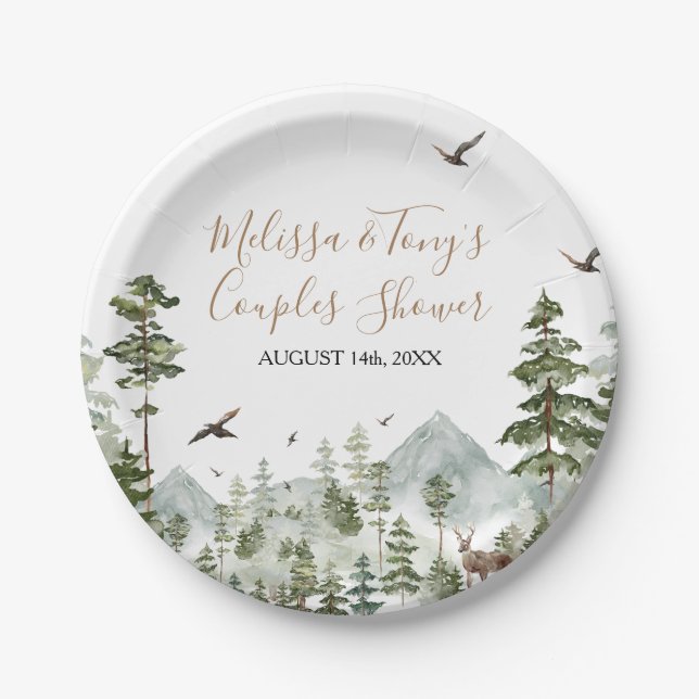 Winter Pine Tree Adventure Awaits Couple Shower Paper Plates (Front)