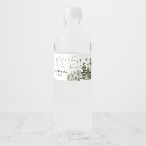 Winter Pine Tree Adventure Awaits Couple Shower Water Bottle Label