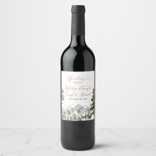 Winter Pine Tree Adventure Awaits Couple Shower Wine Label