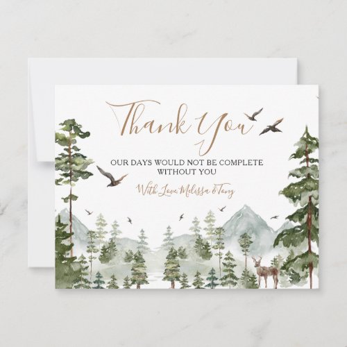 Winter Pine Tree Adventure Awaits Couple Thank You Card