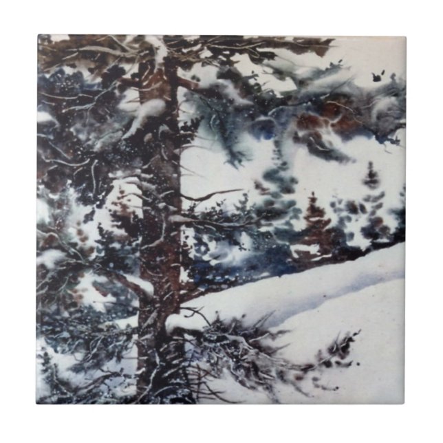Winter pine tree and snow drift  landscape  Tile (Front)