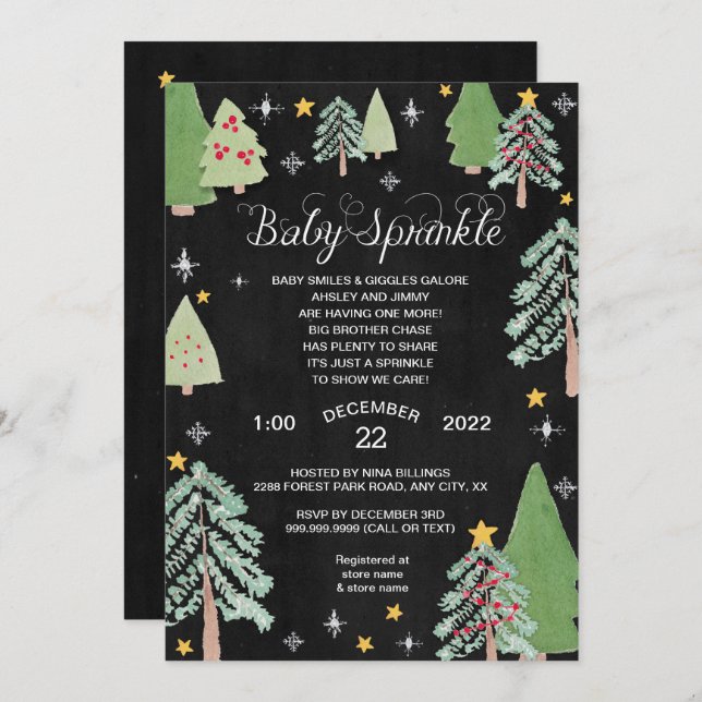 Winter Pine Tree Baby Sprinkle Invitation (Front/Back)