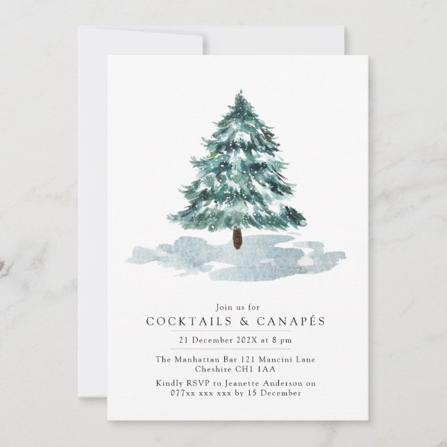 Winter Pine Tree Christmas Cocktail Invitation (Front)