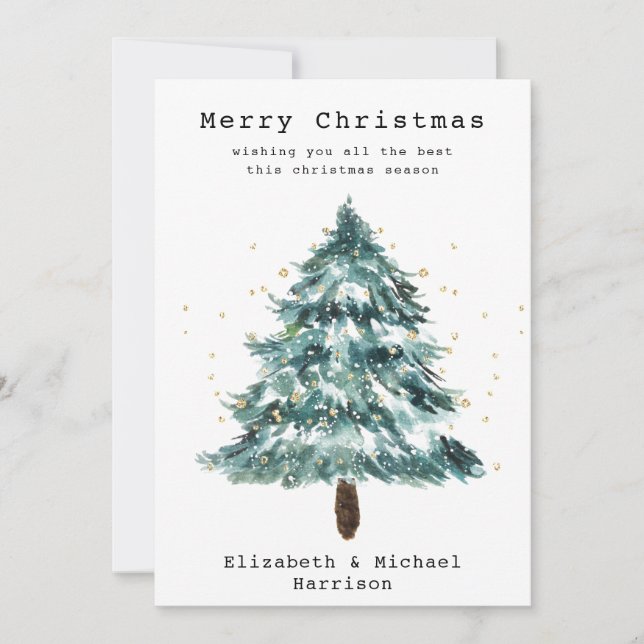Winter Pine Tree Christmas Greetings  Holiday Card (Front)