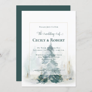 Winter Pine Tree Decorative Lettering Wedding Invitation