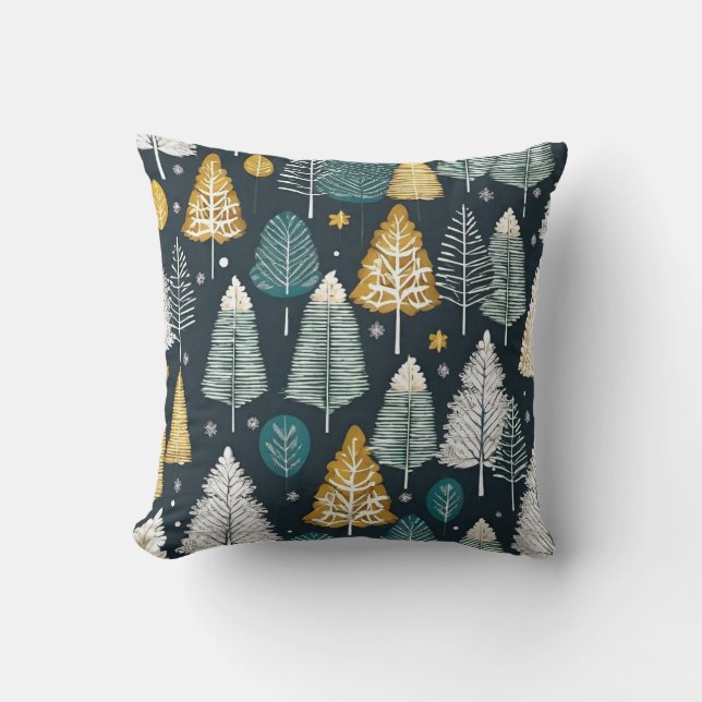 Winter Pine Tree design Christmas snow Throw Pillow (Front)