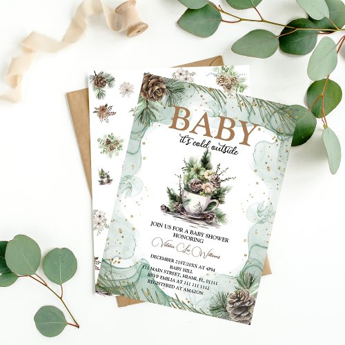 Winter Pine Tree Floral Baby Shower  Invitation