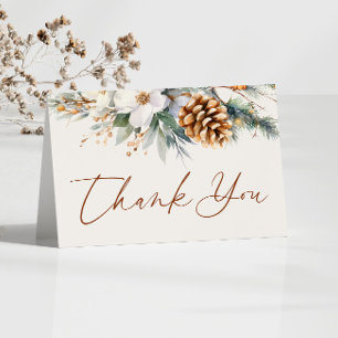 Winter Pine Tree Floral Baby Shower Letterpress Thank You Card