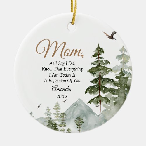 Winter Pine Tree Floral Mother of the Bride Ceramic Ornament