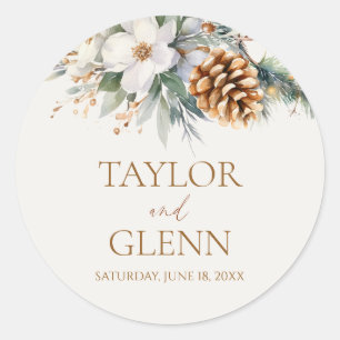 Winter Pine Tree Flower Floral Garden Wedding Classic Round Sticker