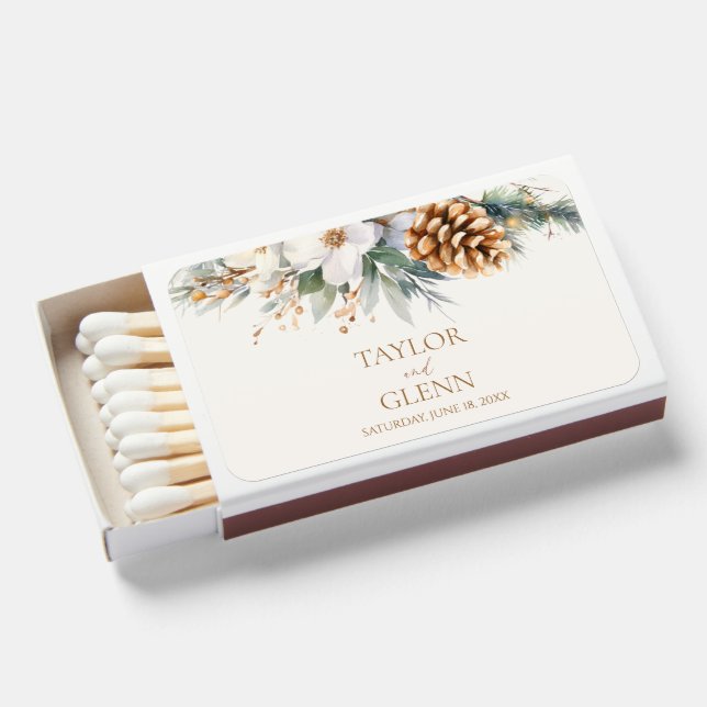 Winter Pine Tree Flower Floral Garden Wedding Matchboxes (Front Open)