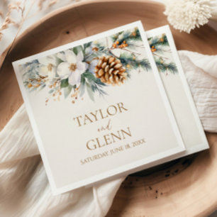 Winter Pine Tree Flower Floral Garden Wedding Napkins