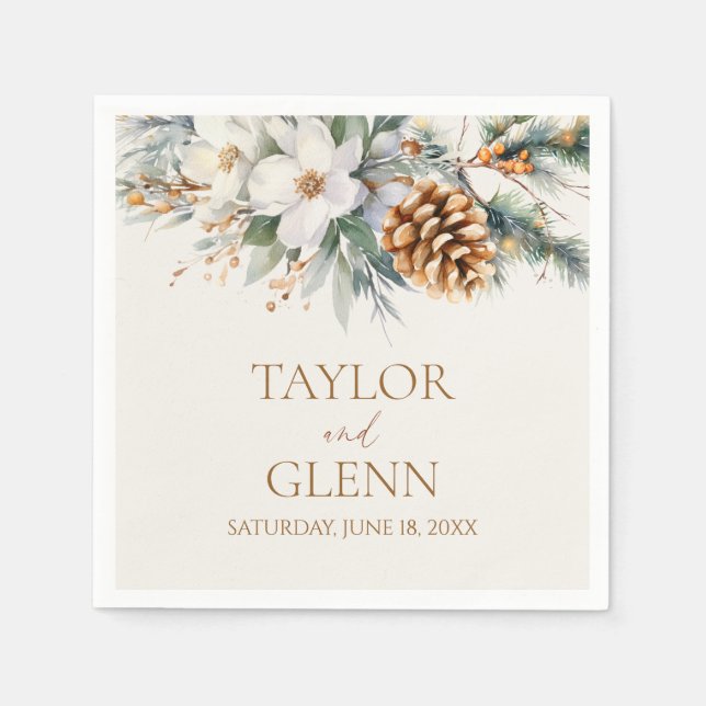 Winter Pine Tree Flower Floral Garden Wedding Napkins (Front)