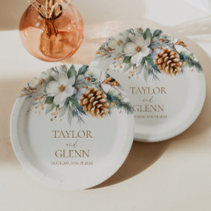 Winter Pine Tree Flower Floral Garden Wedding Paper Plates