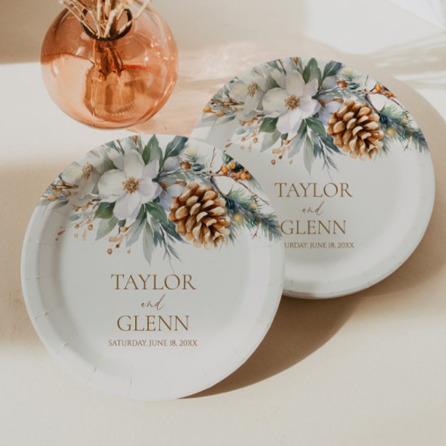 Winter Pine Tree Flower Floral Garden Wedding Paper Plates (Creator Uploaded)