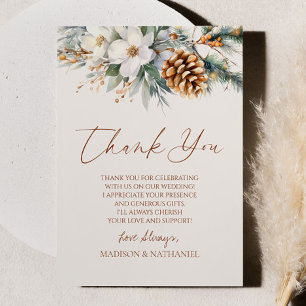 Winter Pine Tree Flowers Floral Thank You Card