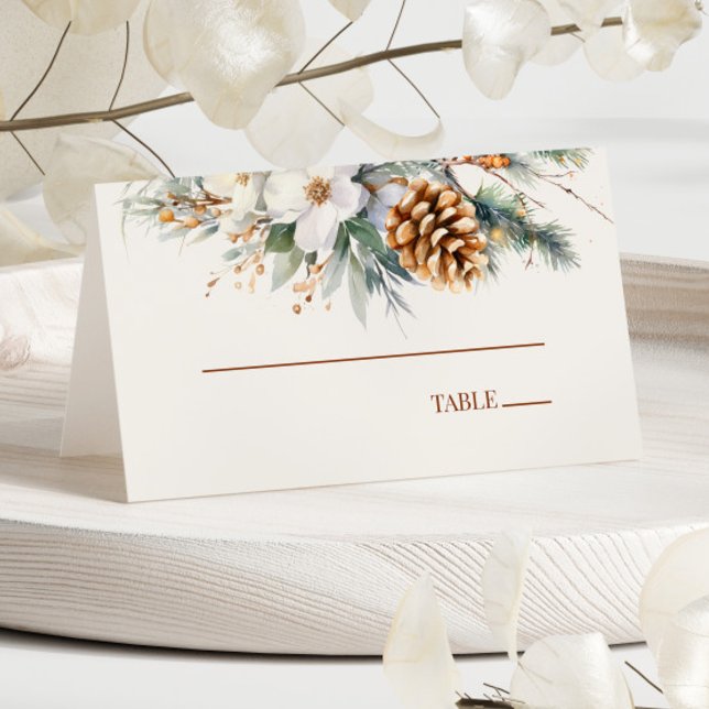 Winter Pine Tree Flowers Floral Wedding Place Card (Creator Uploaded)