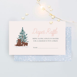 Winter Pine Tree Forest Baby Bear Diaper Raffle Enclosure Card