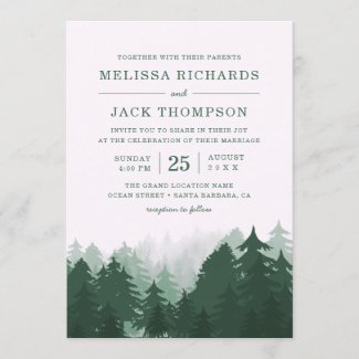 Winter Pine Tree Forest Green Rustic Wedding Invitation