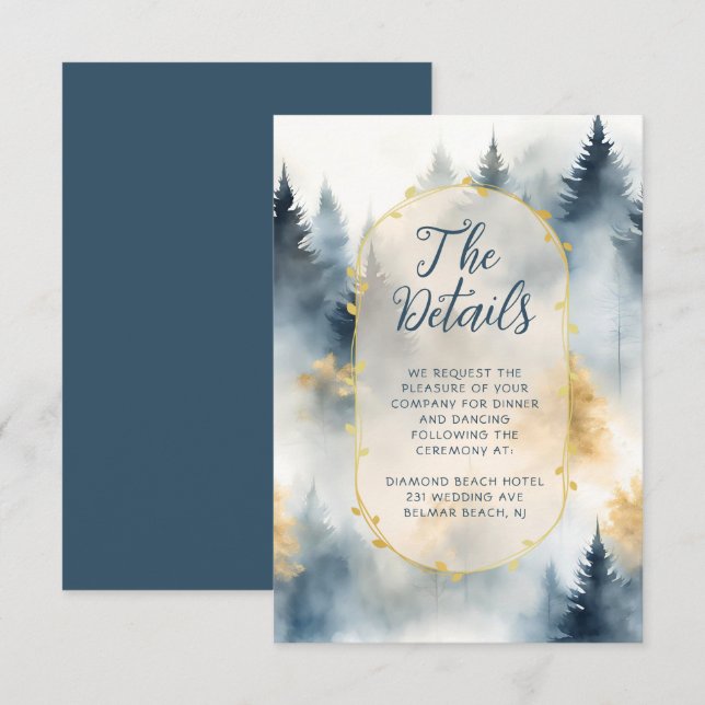 Winter Pine Tree Forest Rustic Wedding Details  Enclosure Card (Front/Back)