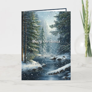 Winter Pine Tree Forest Snow River Card